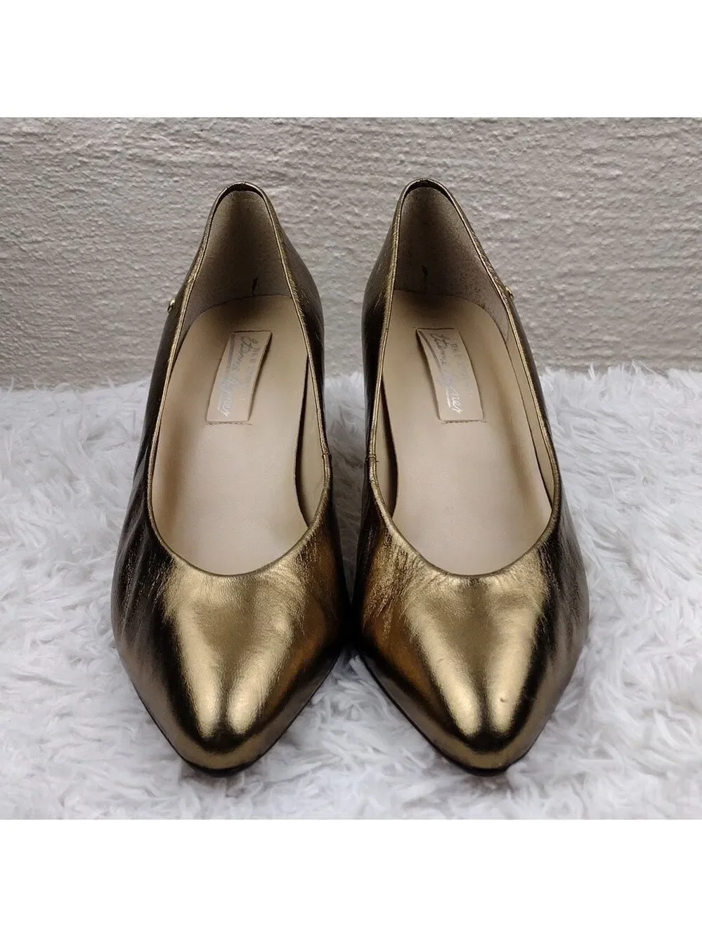 Etienne Aigner Gail Gold Leather  Pointed-Toe Skinny Heel Slip On Pump Shoe